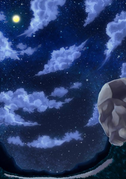 Anime picture 1240x1754 with original toge shuu tall image sky cloud (clouds) night night sky no people landscape star (stars) stone (stones)