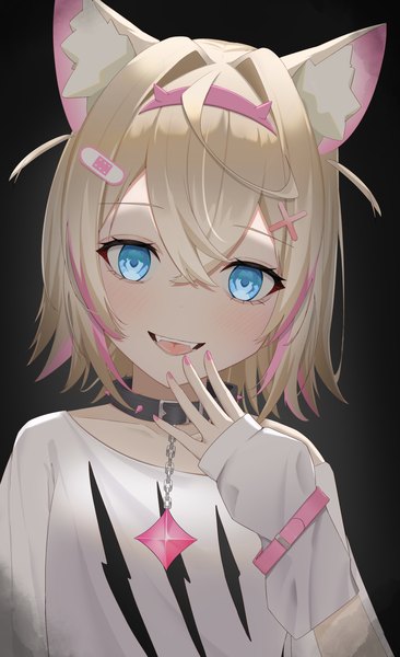 Anime picture 2500x4093 with virtual youtuber hololive hololive english mococo abyssgard mococo abyssgard (1st costume) monon single tall image looking at viewer blush fringe highres short hair open mouth blue eyes simple background blonde hair hair between eyes animal ears upper body