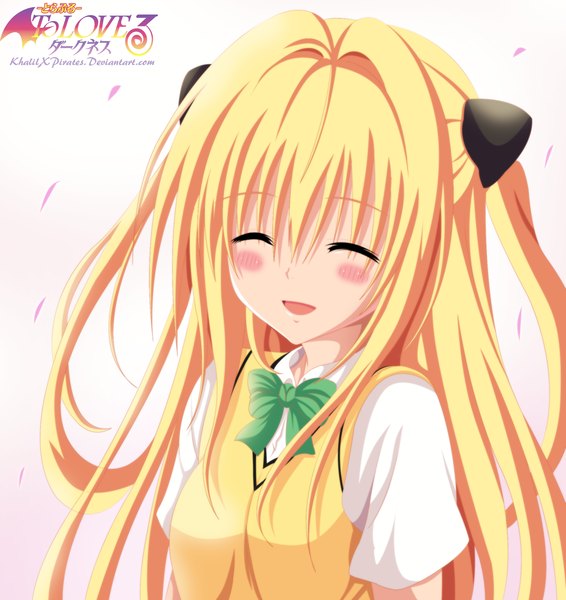 Anime picture 2000x2121 with toloveru toloveru darkness xebec konjiki no yami khalilxpirates single long hair tall image blush highres open mouth simple background blonde hair smile white background eyes closed inscription coloring girl uniform