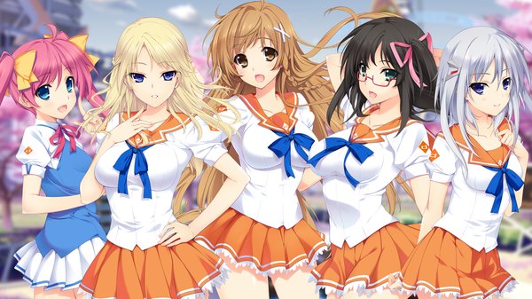 Anime picture 2560x1440 with mirai millenium suenaga mirai hoshikawa kanata suenaga haruka shirasawa chitose yumeno kizuna iizuki tasuku long hair blush highres open mouth blue eyes black hair blonde hair brown hair wide image twintails multiple girls brown eyes pink hair