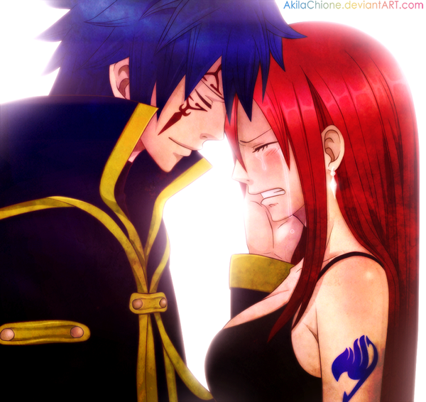 Anime picture 1000x944 with fairy tail erza scarlet jellal fernandes akilachione long hair blush short hair smile white background blue hair red hair eyes closed profile tattoo tears coloring light face to face crying face paint