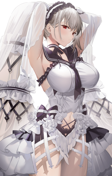 Anime picture 2825x4410 with azur lane formidable (azur lane) formidable (timeless classics) (azur lane) sg (satoumogumogu) single tall image looking at viewer blush fringe highres breasts light erotic simple background hair between eyes red eyes large breasts standing white background twintails payot