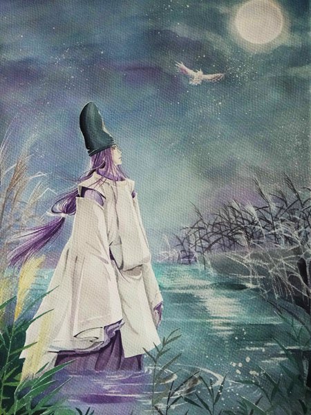 Anime picture 3120x4160 with hikaru no go studio pierrot fujiwara no sai asilan single long hair tall image highres standing looking away absurdres sky purple hair cloud (clouds) outdoors long sleeves traditional clothes japanese clothes profile wind