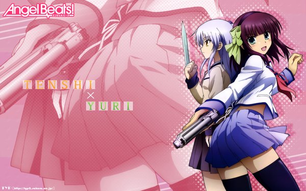 Anime-Bild 1920x1200 mit angel beats! key (studio) tachibana kanade nakamura yuri highres wide image zoom layer thighhighs weapon serafuku gun