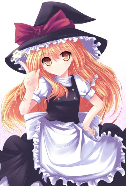Anime picture 2750x4050 with touhou kirisame marisa dreamlight2000 single long hair tall image looking at viewer highres simple background blonde hair white background yellow eyes puffy sleeves hand on hip witch tress ribbon girl skirt ribbon (ribbons) hair ribbon