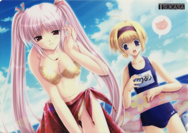 Anime picture 3033x2145 with eternal sky tsukasa houjou rieru tachibana noa ikegami akane highres light erotic swimsuit