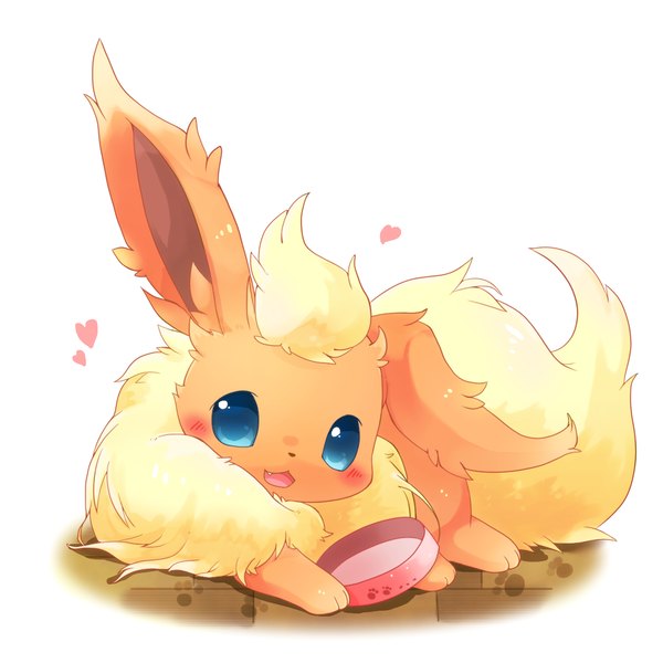 Anime picture 1180x1180 with pokemon nintendo flareon ushiinu single looking at viewer blush open mouth blue eyes simple background white background lying no people cute gen 1 pokemon footprints animal heart