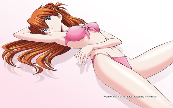 Anime picture 1280x803 with neon genesis evangelion gainax soryu asuka langley tagme (artist) hamaya shinichi shinichi hamaya light erotic swimsuit bikini