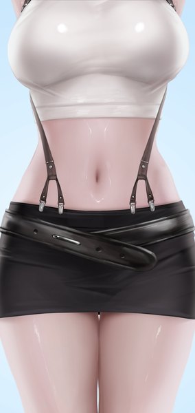 Anime picture 4320x9120 with final fantasy final fantasy vii square enix tifa lockhart kidmo single tall image highres breasts light erotic simple background large breasts standing absurdres thighs shiny skin thigh gap blue background head out of frame girl
