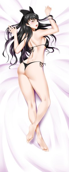 Anime picture 4000x10000 with rwby rooster teeth blake belladonna kimmy77 single long hair tall image looking at viewer blush fringe highres breasts open mouth light erotic black hair bare shoulders yellow eyes payot absurdres full body
