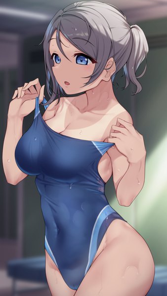 Anime picture 2000x3555 with love live! sunshine!! sunrise (studio) love live! watanabe you yamaori (yamaorimon) single tall image blush fringe highres short hair breasts open mouth blue eyes light erotic large breasts standing payot looking away ponytail