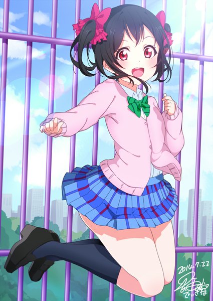 Anime picture 752x1062 with love live! school idol project sunrise (studio) love live! yazawa nico red disappointment single tall image looking at viewer blush short hair black hair red eyes twintails short twintails girl skirt uniform bow hair bow school uniform