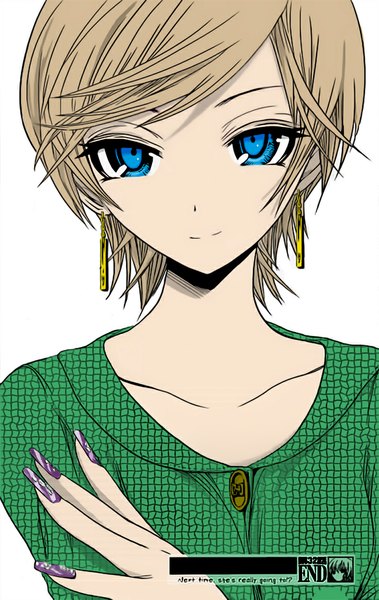 Anime picture 750x1186 with minamoto-kun monogatari kiriyama aoi fenrill-the-real-one single tall image looking at viewer short hair blue eyes simple background brown hair white background light smile girl earrings