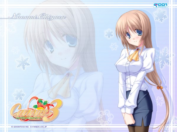 Anime picture 1600x1200 with canvas (anime) single blue eyes blonde hair very long hair girl