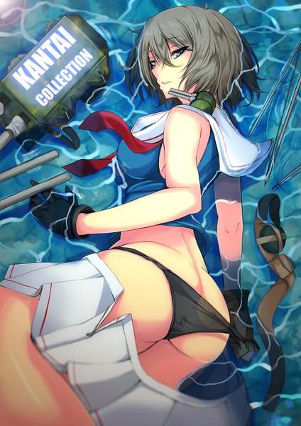 Anime picture 1200x1697 with kantai collection maya heavy cruiser omikawa namari single tall image looking at viewer short hair breasts blue eyes light erotic brown hair large breasts ass lying pleated skirt wet copyright name wet clothes girl skirt
