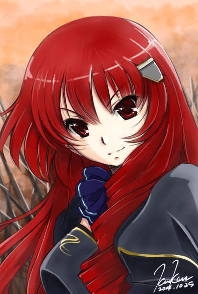 Anime picture 1000x1486 with original kem kem single long hair tall image looking at viewer red eyes signed red hair drill hair girl hair ornament