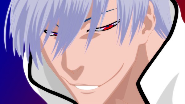 Anime picture 1778x1000 with bleach studio pierrot ichimaru gin marik248 single highres short hair smile red eyes wide image silver hair coloring close-up face boy
