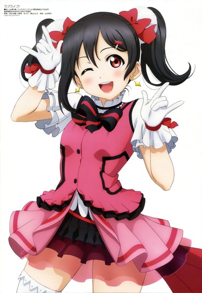 Anime picture 4090x5938 with love live! school idol project sunrise (studio) love live! megami magazine yazawa nico long hair tall image blush highres black hair simple background red eyes white background twintails absurdres one eye closed wink official art mmm girl