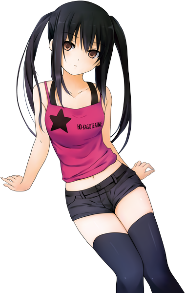 Anime picture 3911x6190 with k-on! kyoto animation nakano azusa asdf1234qwerty single long hair tall image highres black hair twintails brown eyes absurdres transparent background girl thighhighs black thighhighs shorts