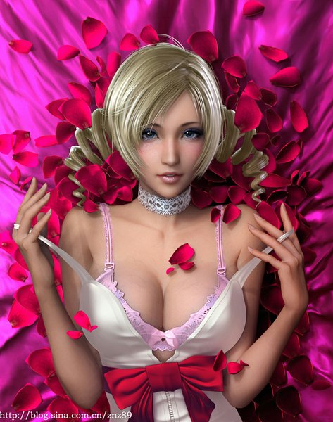 Anime picture 700x888 with catherine (game) catherine znz (artist) single long hair tall image looking at viewer fringe breasts blue eyes light erotic large breasts twintails ahoge parted lips lips realistic drill hair 3d girl