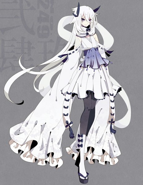 Anime picture 773x1000 with pokemon nintendo lugia merlusa single long hair tall image looking at viewer fringe standing purple eyes white hair long sleeves traditional clothes japanese clothes pale skin personification gen 2 pokemon pokemon number girl