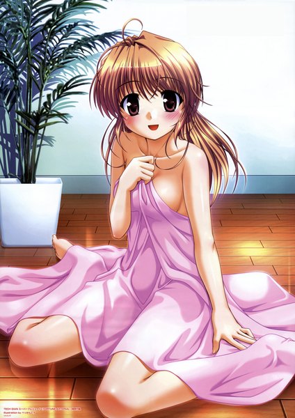Anime picture 5300x7500 with fortune arterial august soft yuuki haruna bekkankou long hair tall image blush highres light erotic brown hair brown eyes absurdres covering nude cover girl