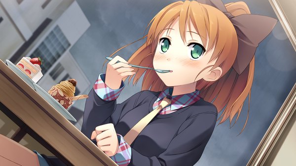 Anime picture 1920x1080 with your diary minagawa yuuhi kantoku blush highres short hair wide image green eyes game cg orange hair girl