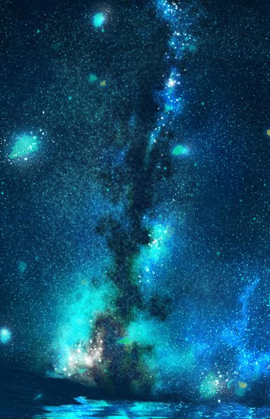 Аниме картинка 1100x1707 с оригинальное изображение usatarosu высокое изображение ночь искорки (блеск) ночное небо без людей живописный свечение созвездие млечный путь звезда (звёзды)