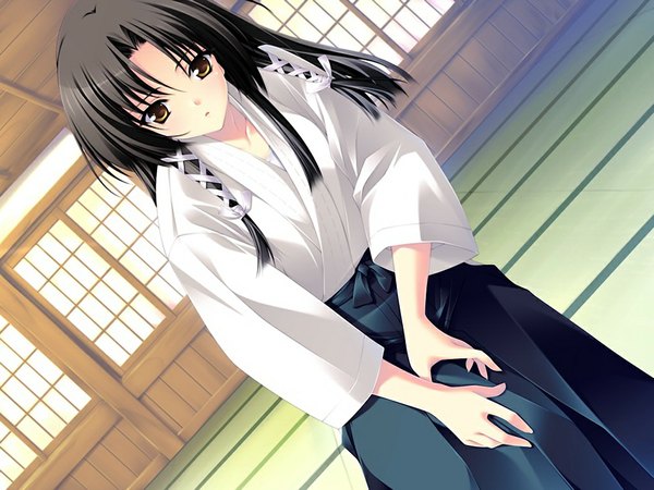 Anime picture 1024x768 with sakura bitmap (game) long hair black hair yellow eyes game cg girl