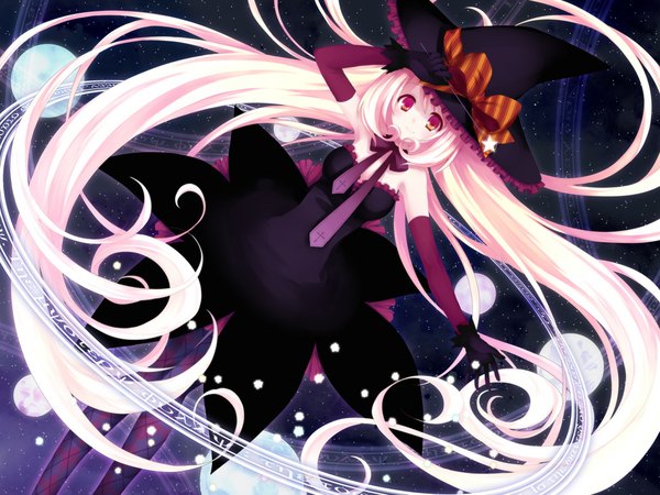 Anime picture 1024x768 with original melona (koto) koto (colorcube) long hair blonde hair red eyes halloween witch