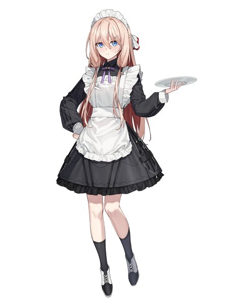 Anime picture 3072x4096 with counter:side carlota controlline3 single long hair tall image looking at viewer fringe highres blue eyes simple background blonde hair hair between eyes standing white background payot absurdres full body long sleeves maid