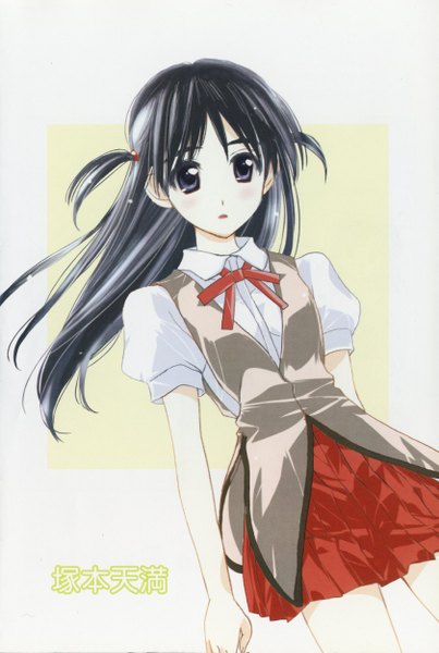 Anime picture 1678x2500 with school rumble tsukamoto tenma long hair tall image black hair white background grey eyes two side up girl uniform school uniform