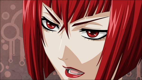 Anime picture 1200x676 with kuroshitsuji a-1 pictures madam red morrow single short hair open mouth red eyes wide image looking away red hair lipstick close-up face red lipstick girl