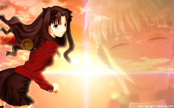 Anime picture 1280x800 with fate (series) fate/stay night studio deen type-moon toosaka rin wide image