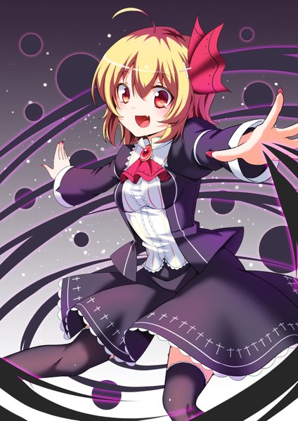 Anime-Bild 2480x3507 mit touhou rumia koissa single tall image looking at viewer blush fringe highres short hair breasts open mouth blonde hair hair between eyes red eyes payot ahoge long sleeves nail polish :d