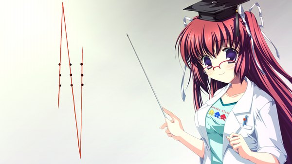 Anime picture 1024x576 with uni. special limited edition (game) long hair wide image purple eyes game cg red hair girl glasses