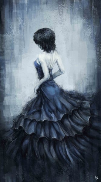 Аниме картинка 2953x5315 с оригинальное изображение kuon (kwonchanji) один (одна) высокое изображение высокое разрешение короткие волосы чёрные волосы спина тёмный фон девушка платье