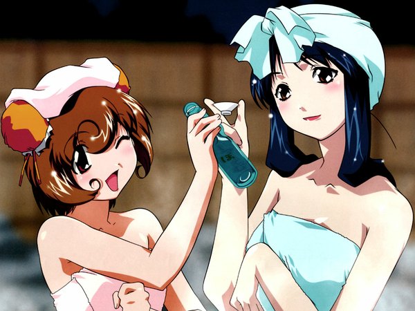 Аниме картинка 1024x768 с ангельский хвостик лёгкая эротика полотенце на голое тело полотенце бутылка ванна ramune hamster no kurumi hebi no yuki
