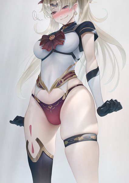 Anime picture 1275x1800 with fate (series) fate/grand order bishoujo senshi sailor moon toei animation tsukino usagi sailor moon ereshkigal (fate) imizu (nitro unknown) single long hair tall image blush fringe breasts light erotic simple background blonde hair red eyes large breasts standing