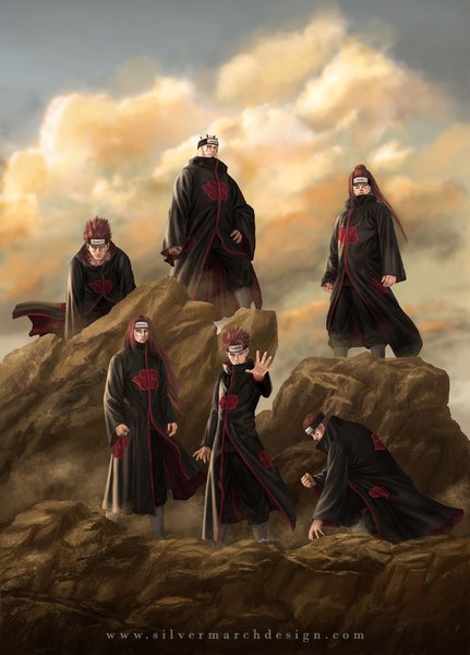 Anime picture 1210x1683 with naruto studio pierrot naruto (series) pain (naruto) deva path animal path asura path naraka path human path preta path luffie long hair tall image short hair brown hair purple eyes sky cloud (clouds) ponytail realistic