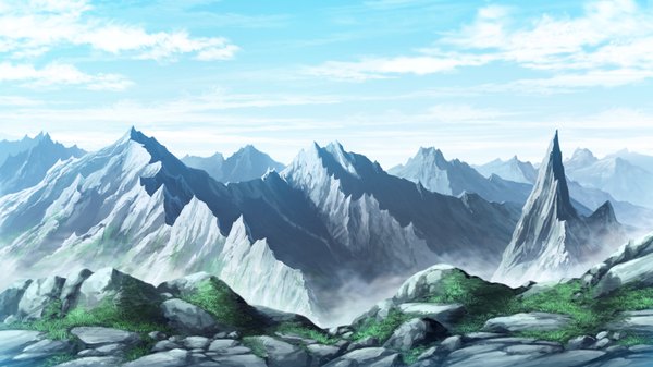 Anime picture 1280x720 with madou koukaku eushully wide image game cg sky cloud (clouds) mountain landscape