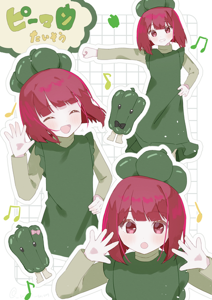Anime picture 2894x4093 with oshi no ko arima kana miri mm222 tall image looking at viewer highres short hair open mouth smile red eyes red hair eyes closed hand on hip grin text outstretched arm multiview ^ ^ ^o^ outline