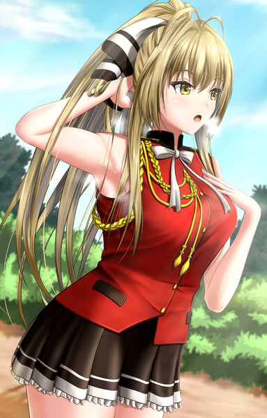 Anime picture 3700x5800 with amagi brilliant park kyoto animation sento isuzu prefecture54 single long hair tall image blush fringe highres breasts open mouth light erotic blonde hair hair between eyes large breasts standing yellow eyes payot looking away