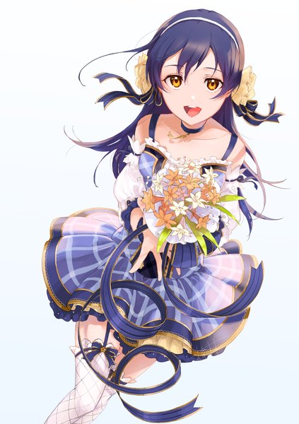 Anime picture 2039x2893 with love live! school idol project sunrise (studio) love live! sonoda umi kusumura single long hair tall image looking at viewer fringe highres breasts open mouth simple background smile hair between eyes standing white background bare shoulders brown eyes