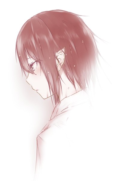 Anime picture 813x1200 with sen-jo ayatsuki single tall image fringe short hair simple background white background payot looking away upper body profile pointy ears monochrome pale skin boy