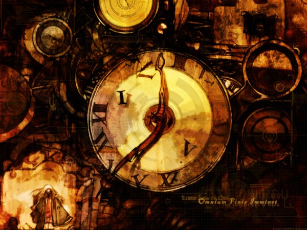 Anime picture 1600x1200 with original amano yoshitaka single text steam punk boy clock number (numbers)