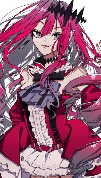 Anime picture 1135x1999 with fate (series) fate/grand order baobhan sith (fate) nazutaro single tall image fringe simple background hair between eyes white background pink hair very long hair nail polish pointy ears grey eyes red nail polish girl dress detached sleeves earrings