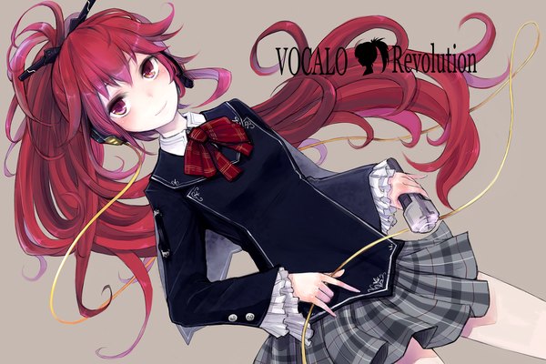 Anime picture 3000x2000 with vocaloid cul minato (shouno) long hair highres smile red eyes absurdres ponytail red hair girl wire (wires)