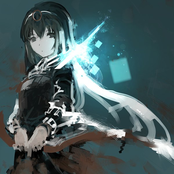 Anime picture 1000x1000 with kantai collection shoukaku aircraft carrier mark (abenyugu) single long hair looking at viewer traditional clothes japanese clothes grey hair grey eyes light girl weapon hairband armor bow (weapon) breastplate muneate