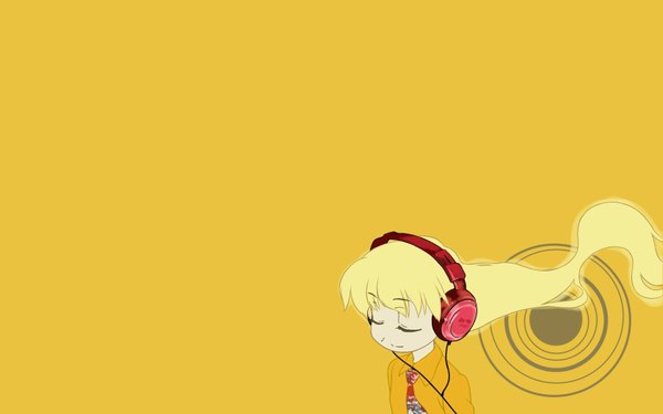 Anime picture 1680x1050 with pani poni dash! rebecca miyamoto wide image yellow background headphones